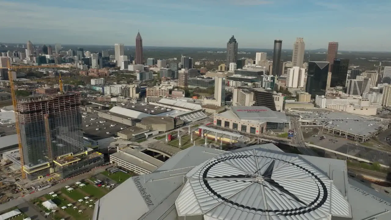 Dolly Tilt Drone shot of Downtown Atlanta Skyline on a sunny afternoon