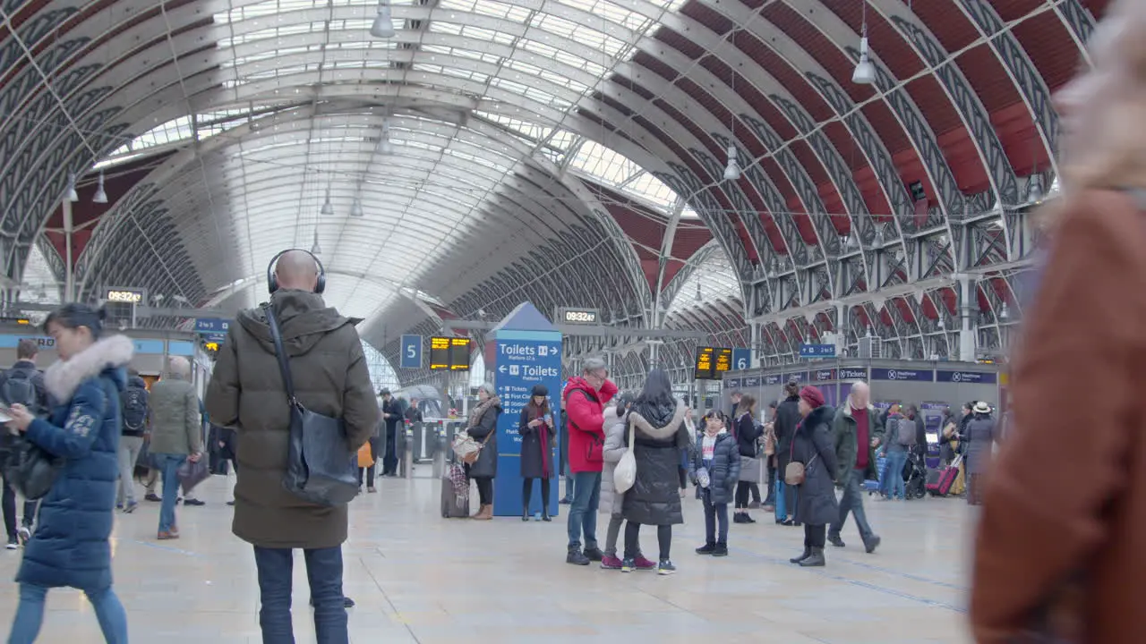 Busy train station concourse