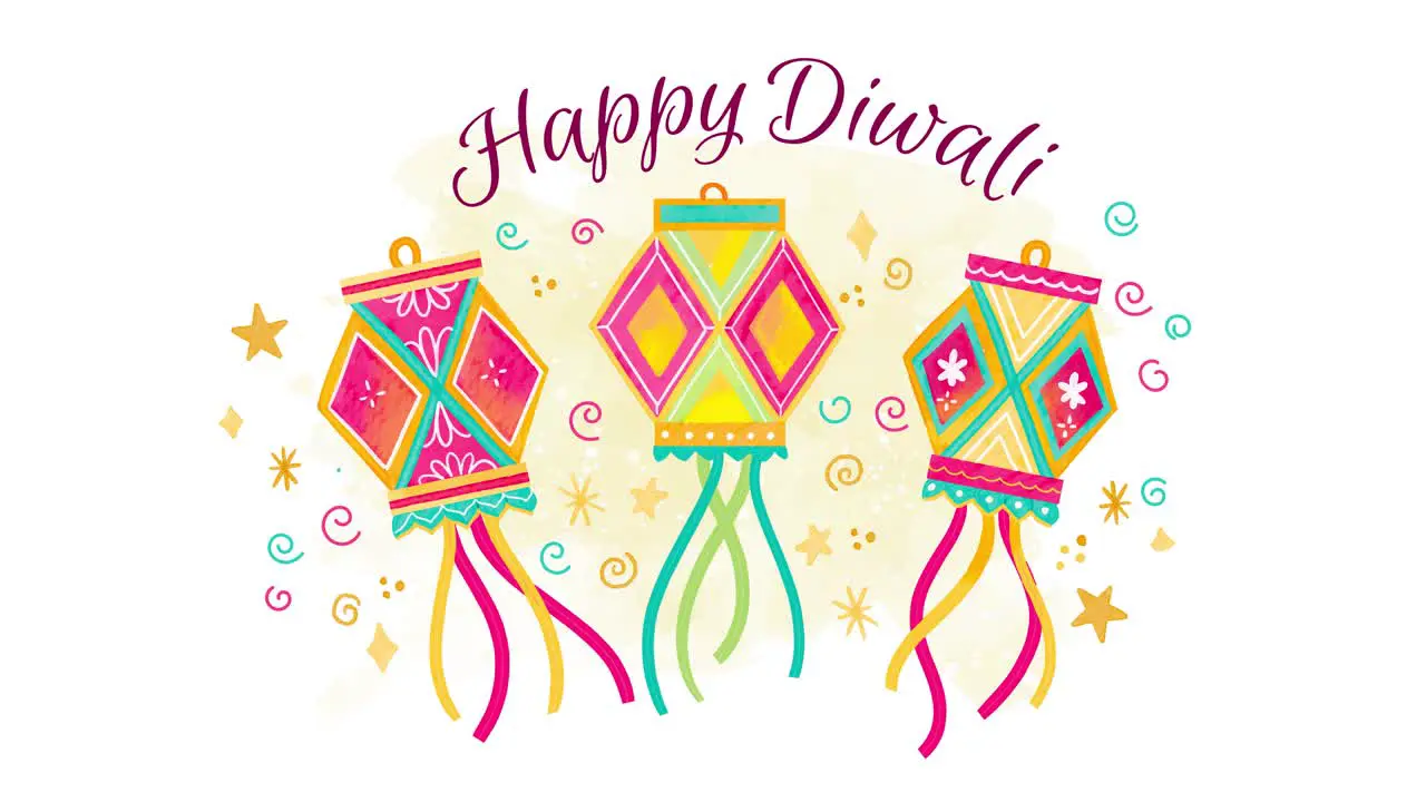 Graphic Animation Celebrating Festival Of Lights Diwali With Traditional Lanterns And Happy Diwali Text