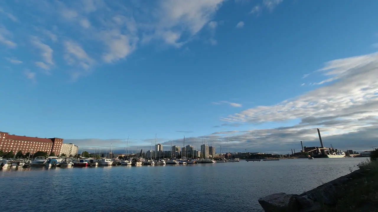 Center of Helsinki by port on sunny day long shot time-lapse