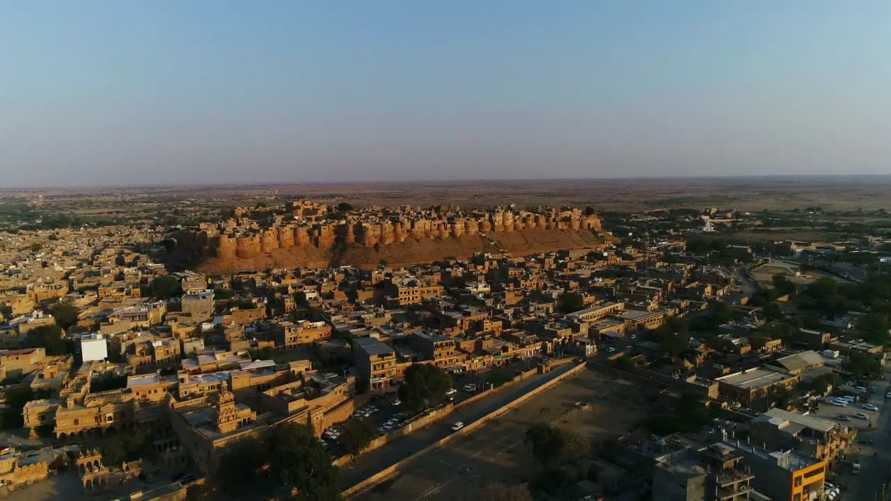 Aerial drone 360 panorama footage of Jaisalmer city in day time FULL HD