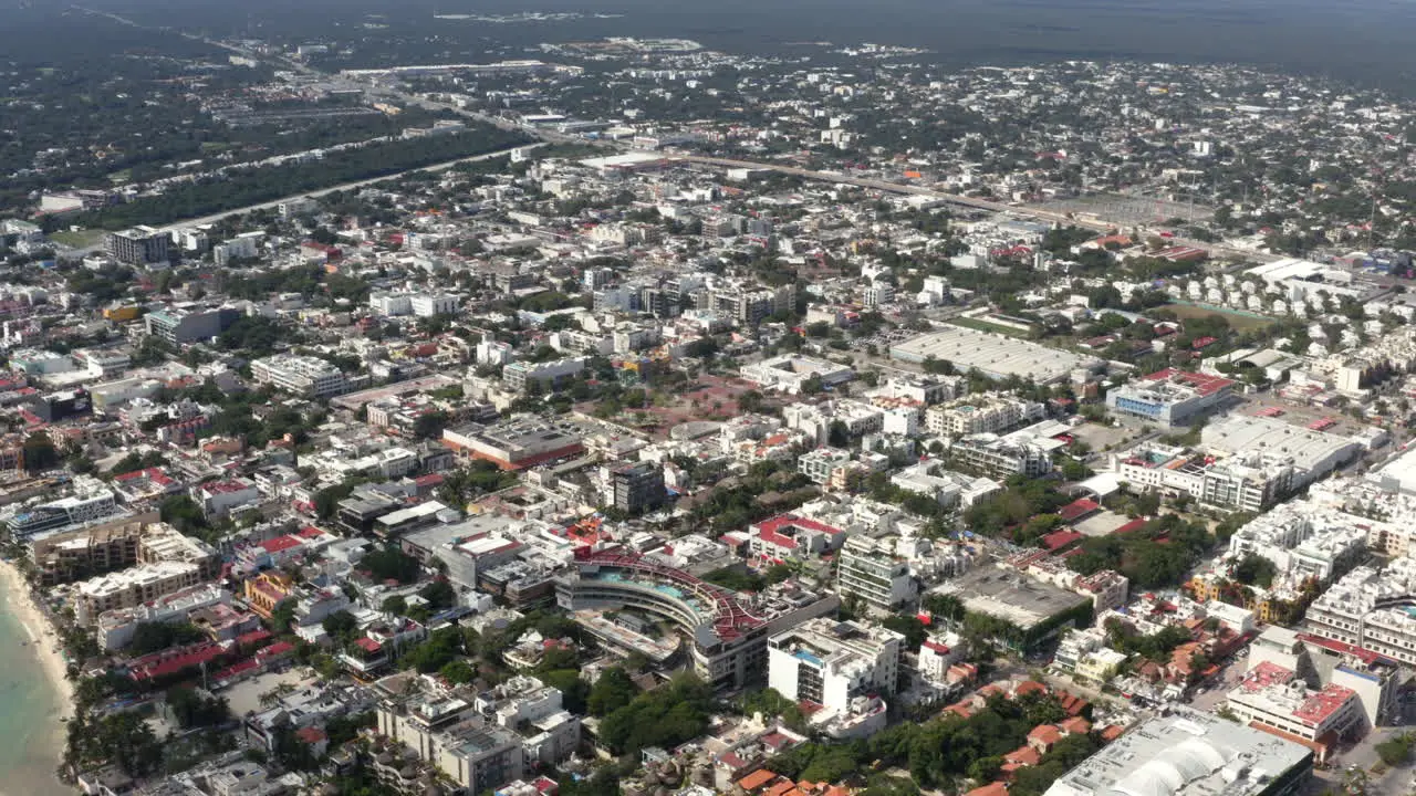 Dense city center in Playa del Carmen on Caribbean coast of Mexico