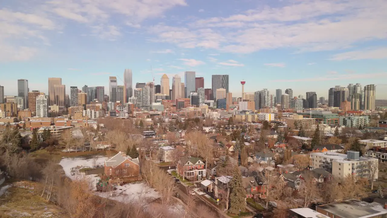 Drone flight of Downtown Calgary in the day