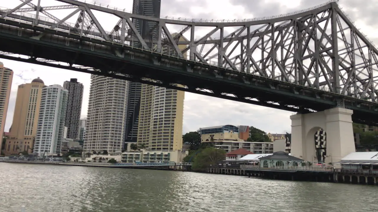 Pan view of Story Bridge from Brisbane City Cat Ferry