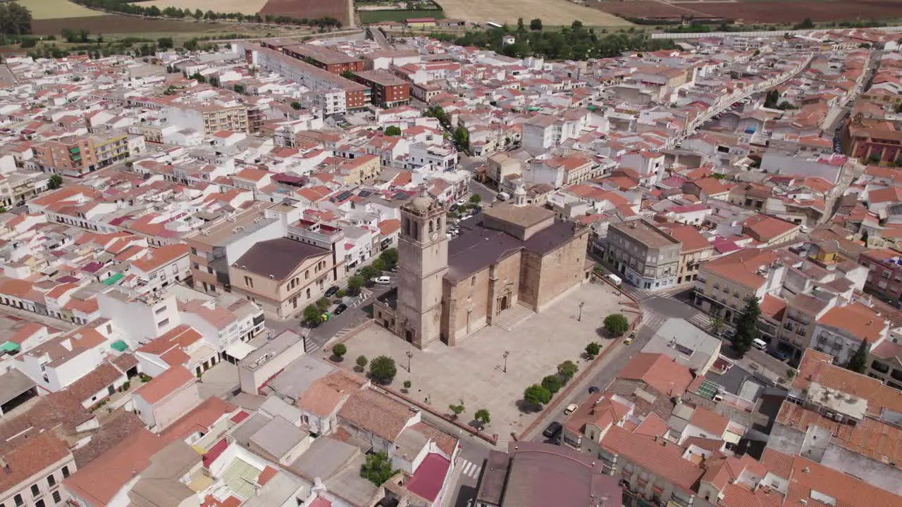 Aerial view of San Pedro Apostol Church in Montijo Badajoz Spain