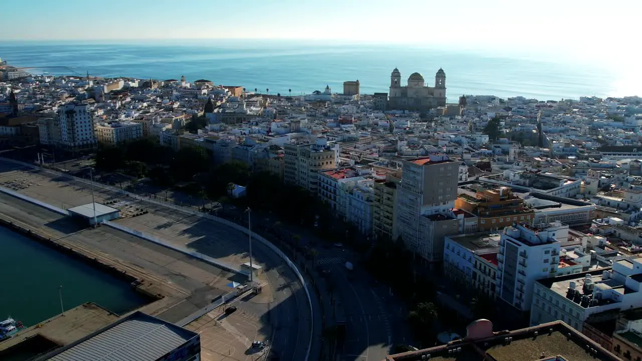 Aerial view of the city Cadiz with the catherdral in the background 