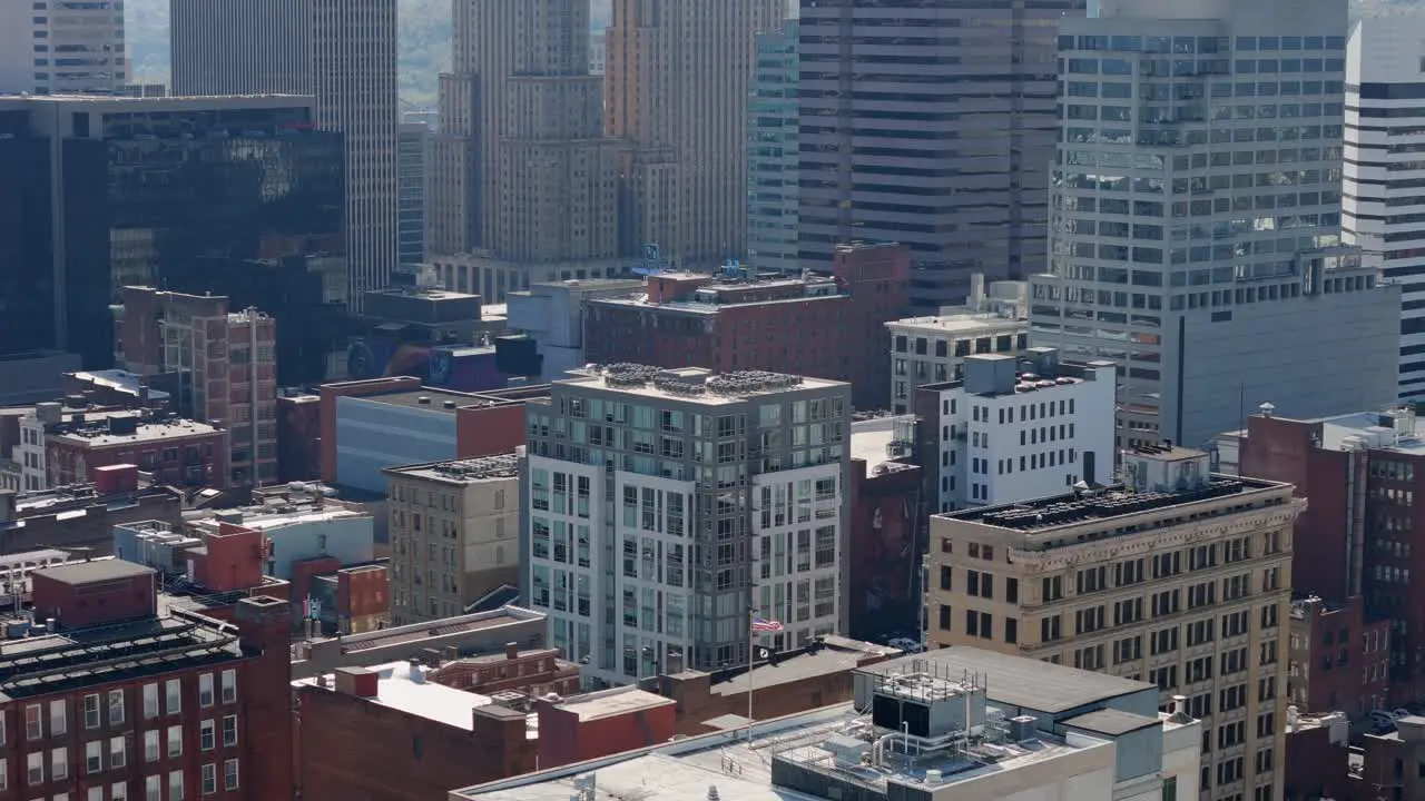 Aerial central modern city in USA Cincinnati Ohio old and new buildings