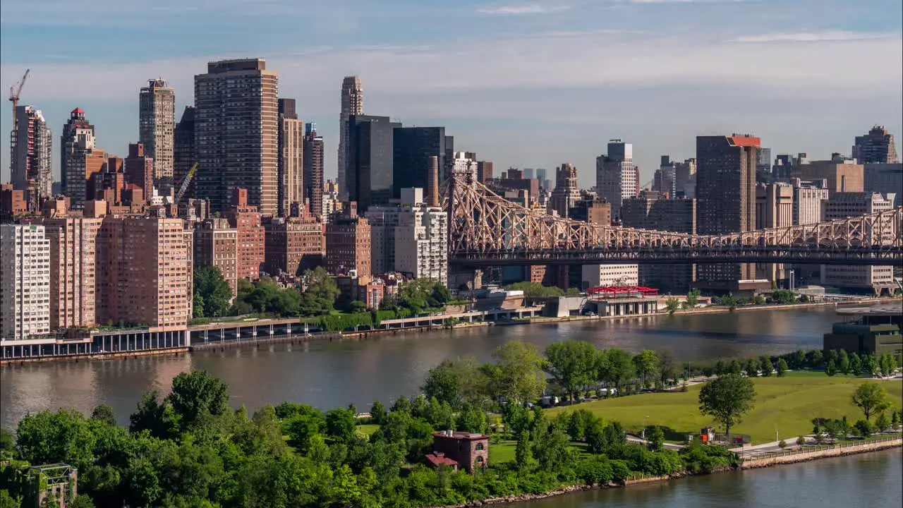 Time Lapse of the traffic at FDR Drive Ed Koch Queensboro Bridge Roosevelt Island East River and East Side Manhattan at day