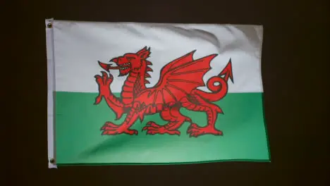 Studio Shot Of Flag Of Wales Flying Against Black Background