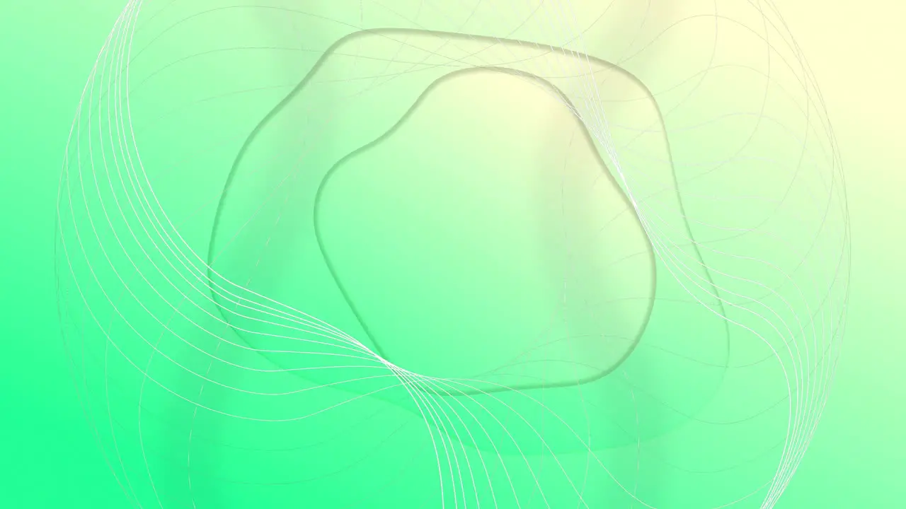 Animation of organic abstract liquid rings moving on soft green background