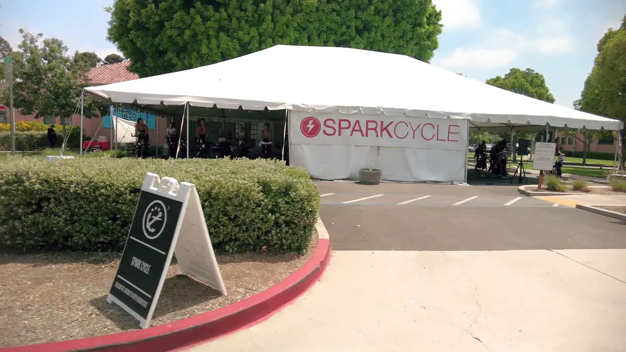 People On Outdoor Cycling Classes At Spark Cycle In Point Loma San Diego California During Pandemic