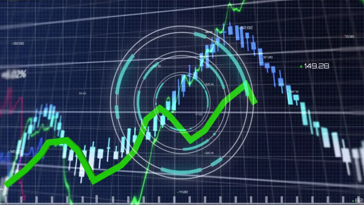 Animation of data processing with green line over scope scanning and grid