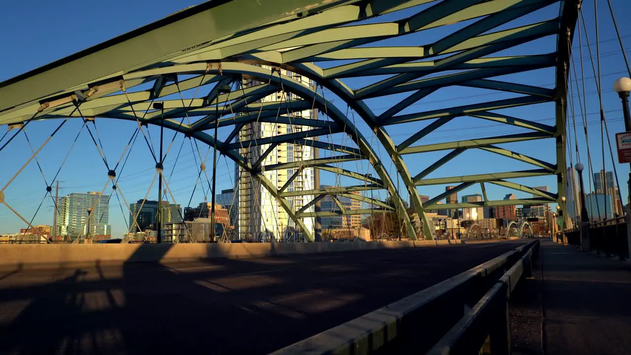 Panning shot of bridge in downtown Denver Colorado