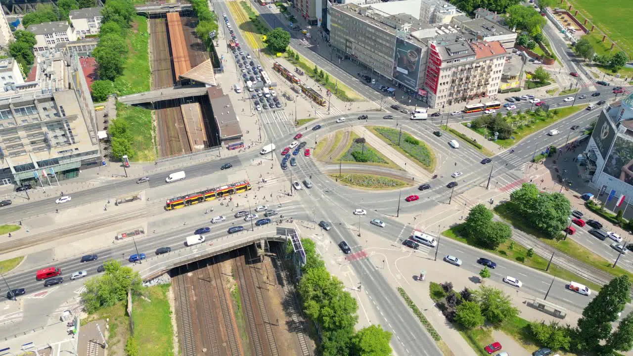 Vehicles on a busy roundabout junction