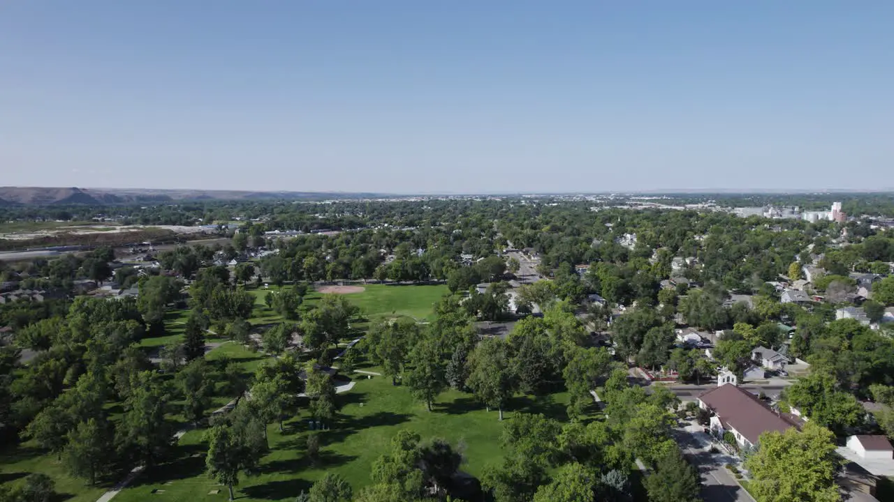 Green Parks during Summer in Beautiful Billings Montana Aerial with Blue Sky Copy Space