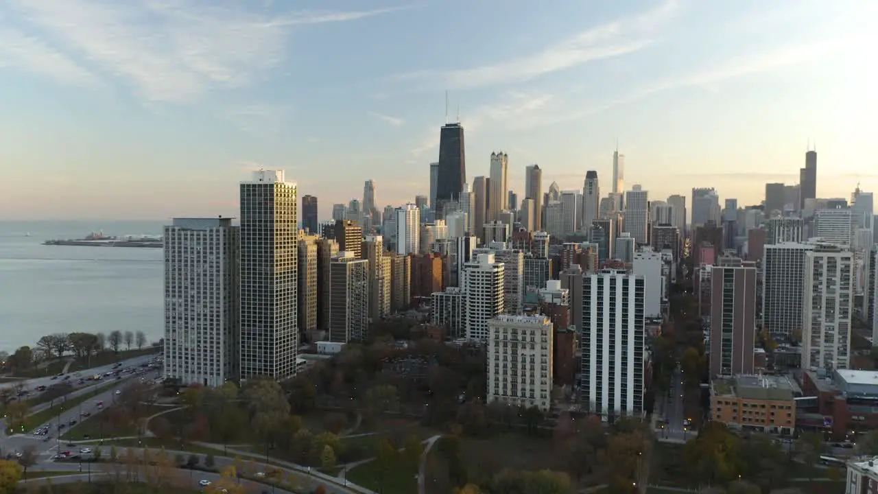 Aerial View of Fall Colors in Chicago Sunset