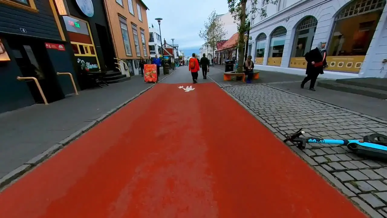 walking along Reykjavík city center street