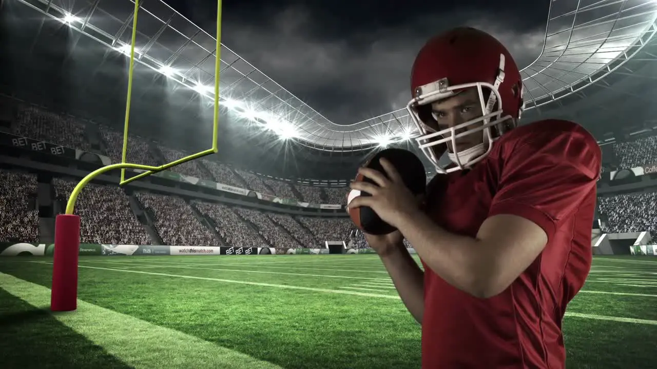 American football player ready for launching the ball