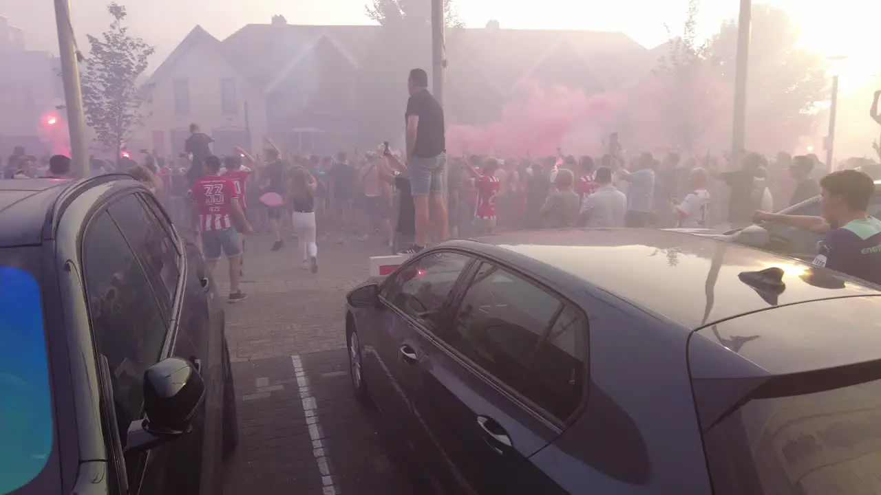 PSV dutch football soccer fans walksupporters walk to the players bus to pay tribute