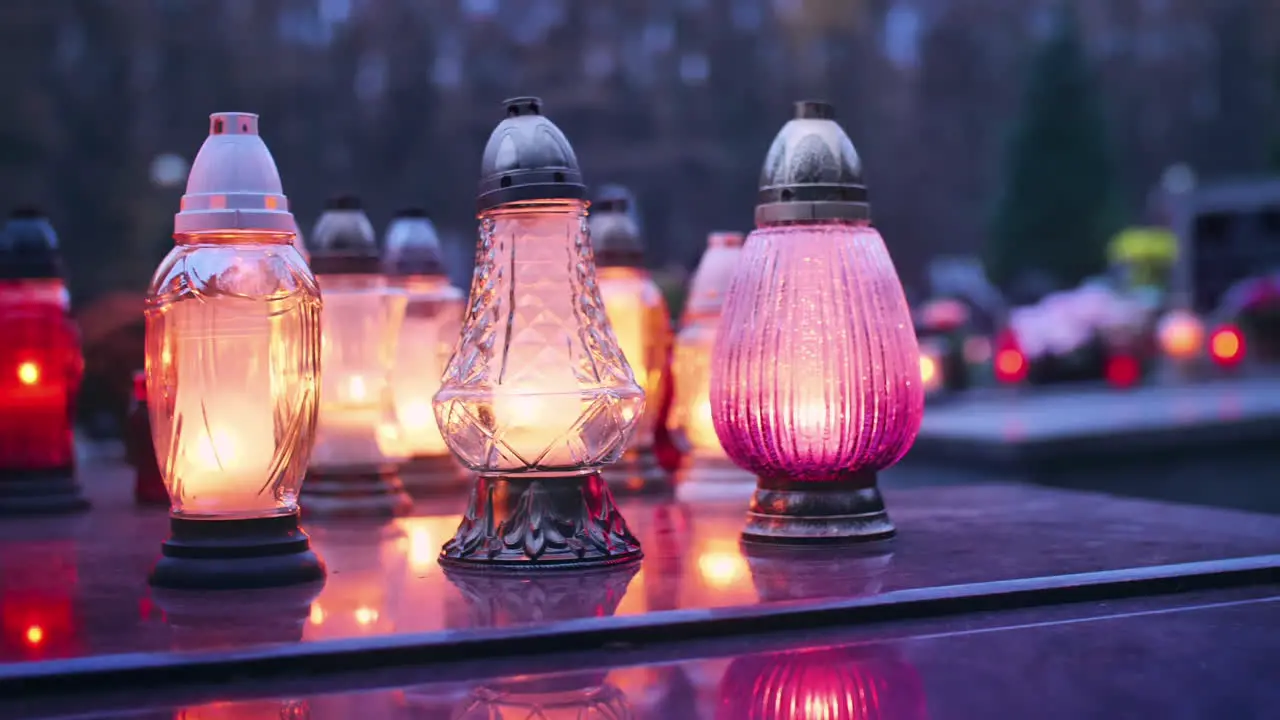 Burning candles on a grave