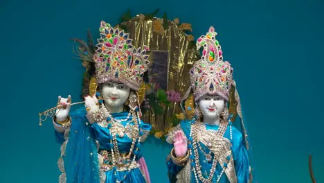 Close Up Of Statues Of Hindu Gods Krishna And Radha In Temple