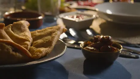 Muslim Family Table At Home Set For Iftar Meal Breaking Daily Fast During Ramadan 1