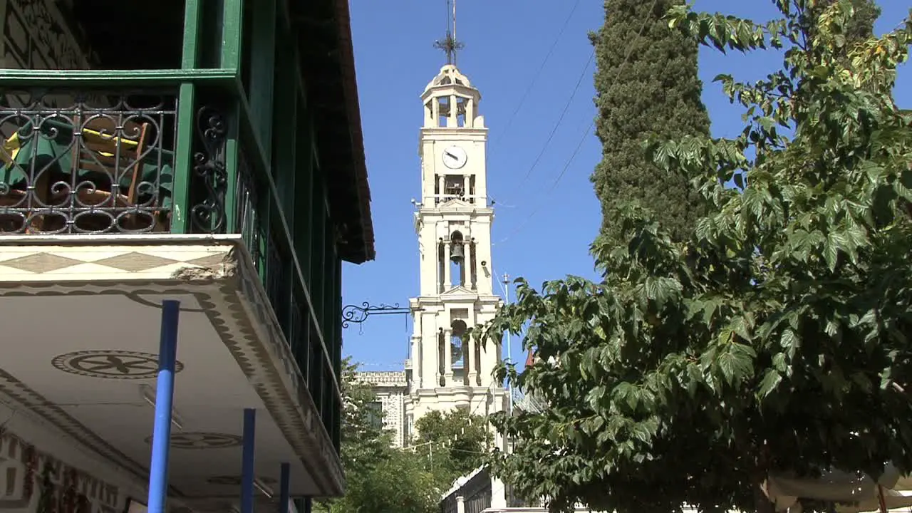 Church tower in Prigi village Chios