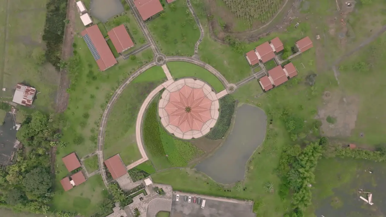 Aerial top down footage of the Baha’i House of Worship in Cali Colombia