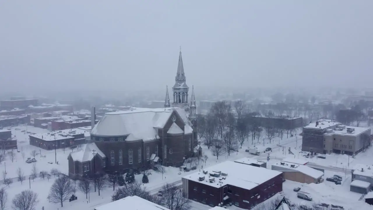 Drone footage of a church in Saint-Jerome Canada