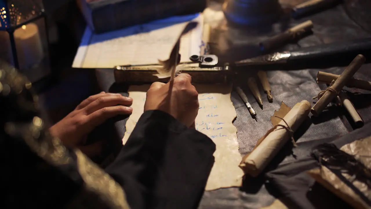 Man writing with a feather pen