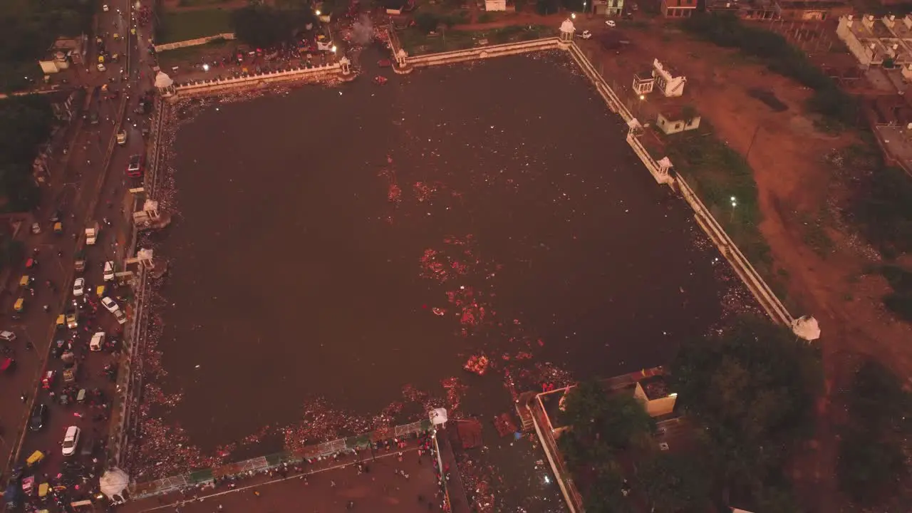 Drone shot of ancient water tank during an Indian festival at Gwalior  India