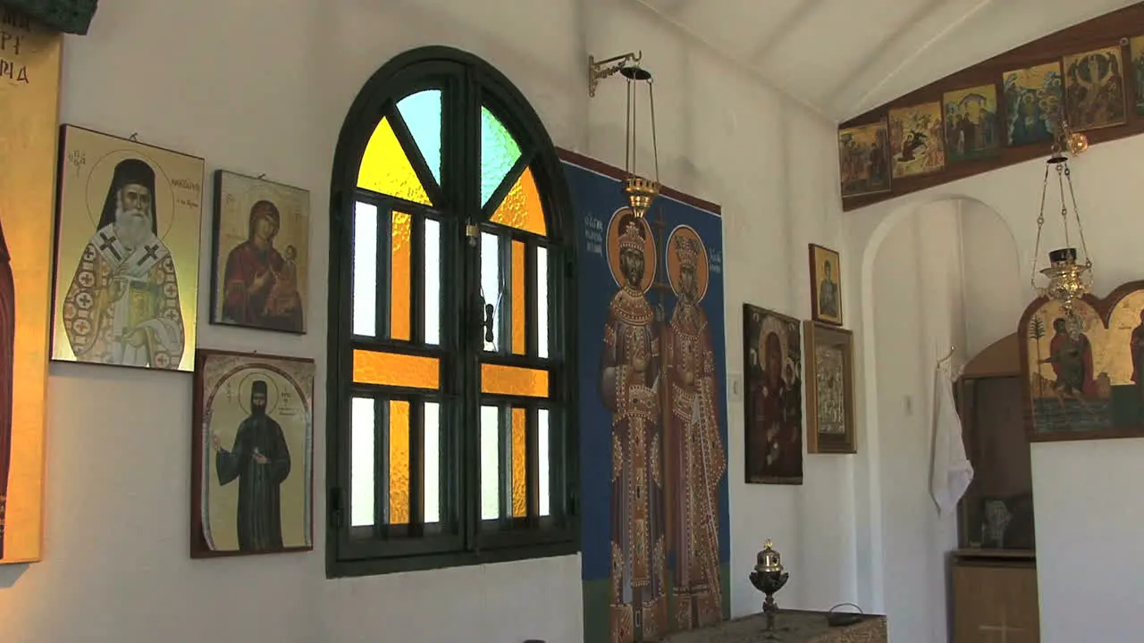 Interior of a small Greek Orthodox chapel