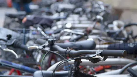 Pull Focus Shot of Public Bicycle Rack 