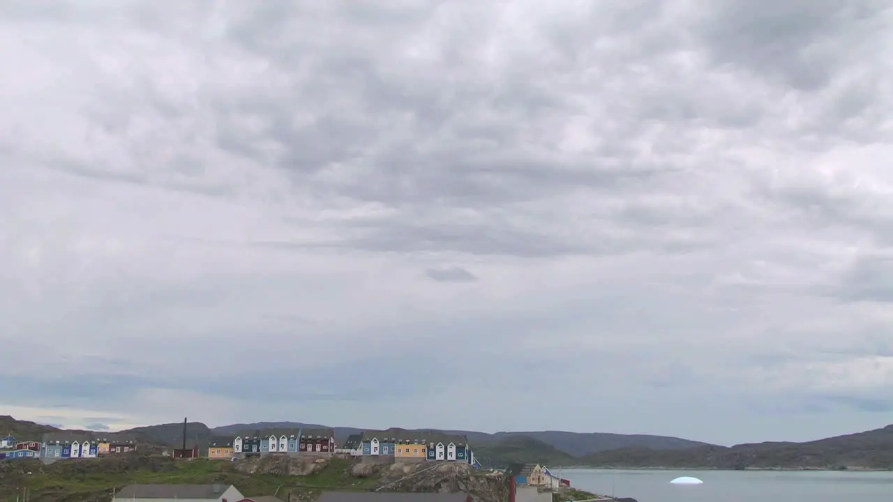 Greenland Qaqortoq houses on ridge timelapse p