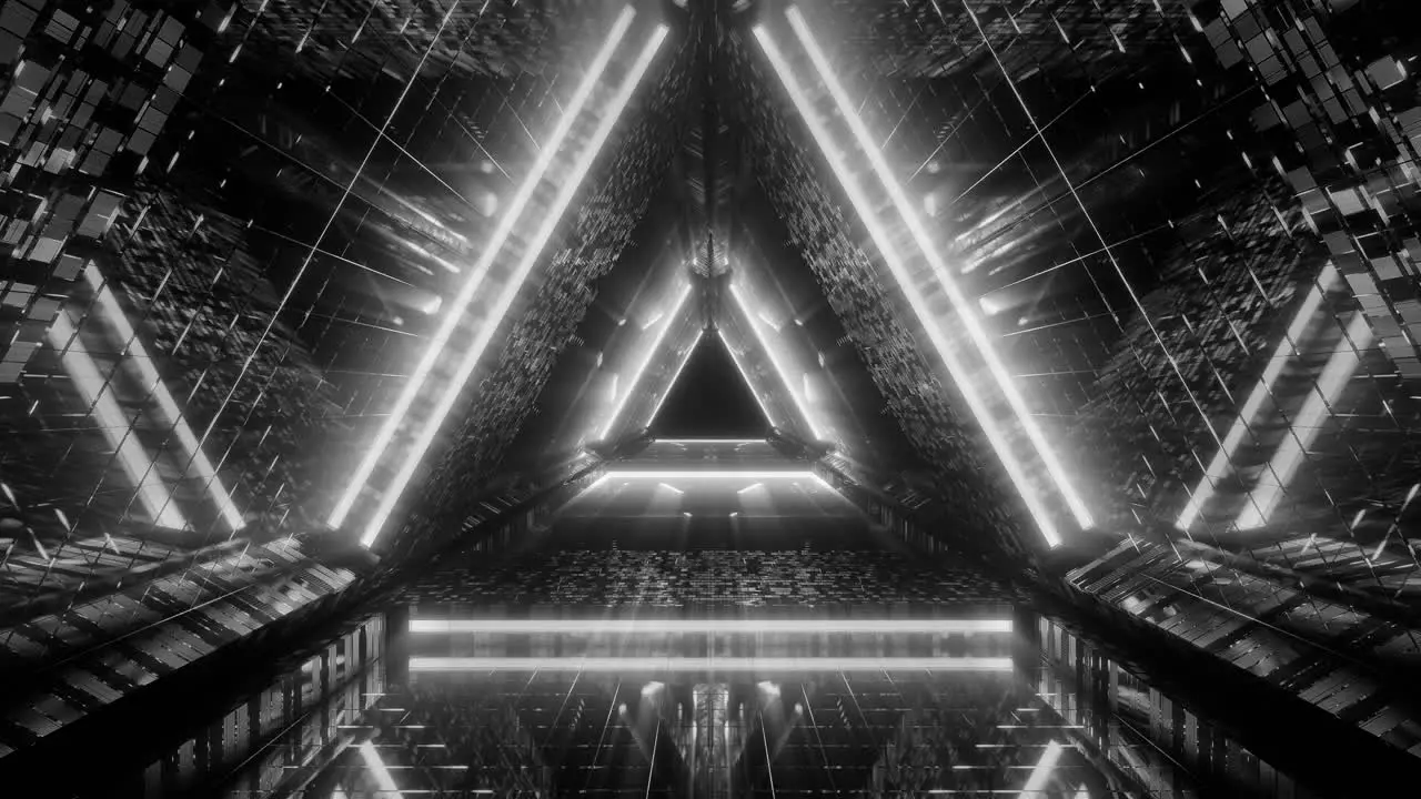 Sci Fi Illuminated Triangle Temple Space Tunnel Monochrome 3D Motion