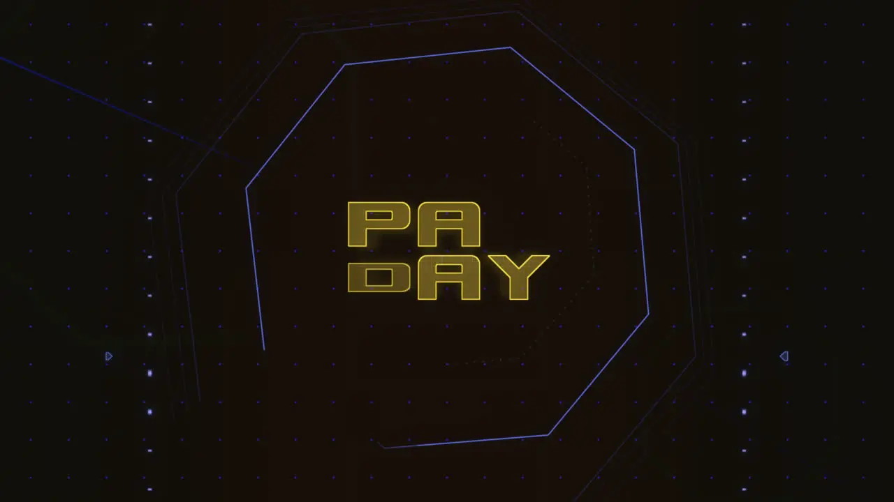 Modern and futuristic Space Day design blue and yellow overlapping letters on a black background