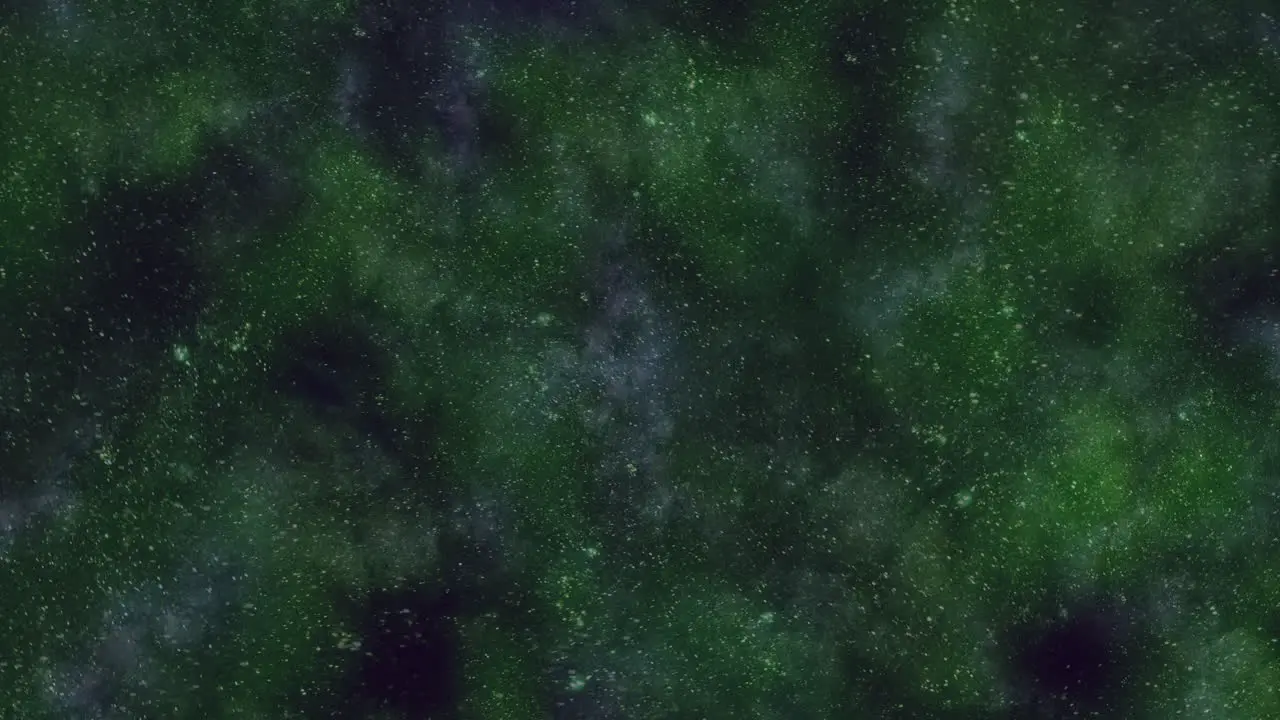 Universe with random flying stars and dust in green clouds