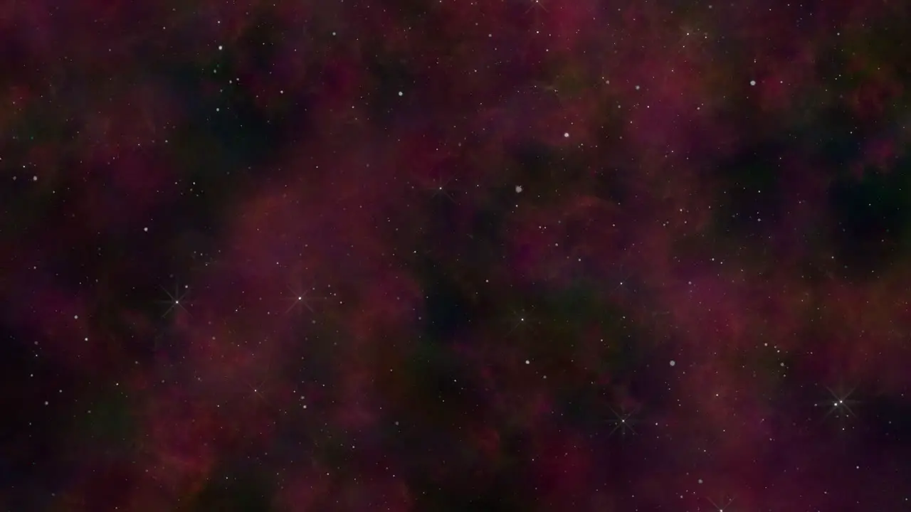 Universe with flying stars and dust in dark red clouds