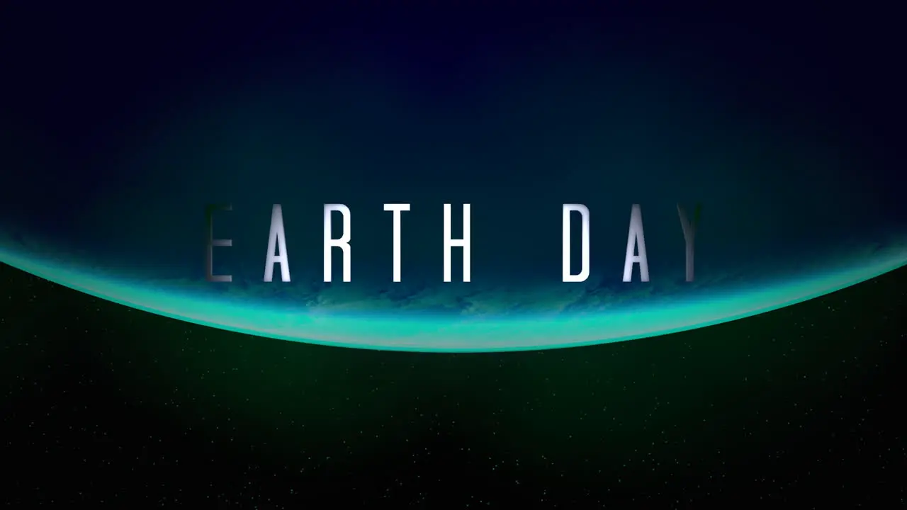 Earth Day with big planet and blue flash in dark galaxy