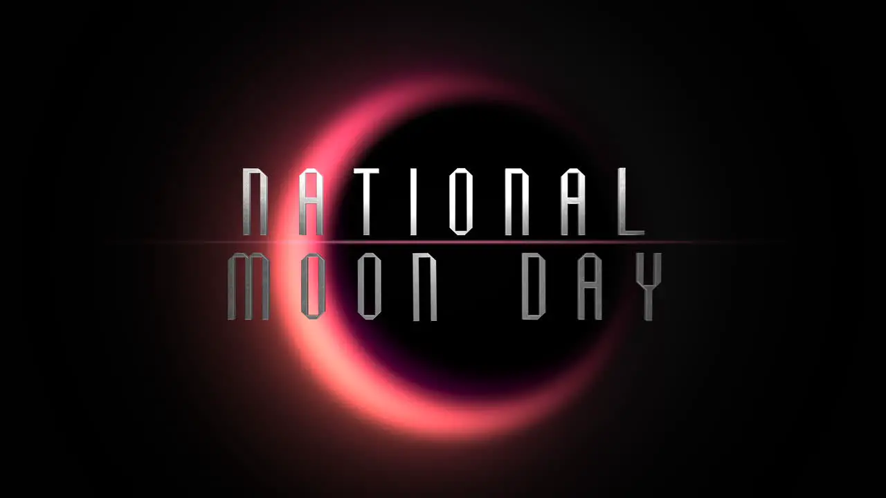 National Moon Day with red moon in dark galaxy