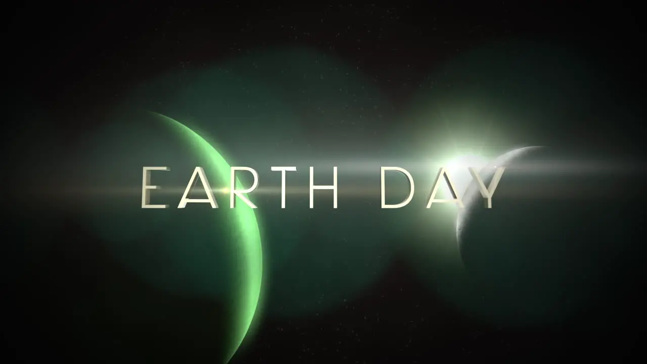 Earth Day with green planets and stars in dark galaxy