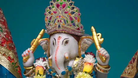 Close Up Of Decorated Statue Of Hindu Goddess Ganesha Ji In Temple