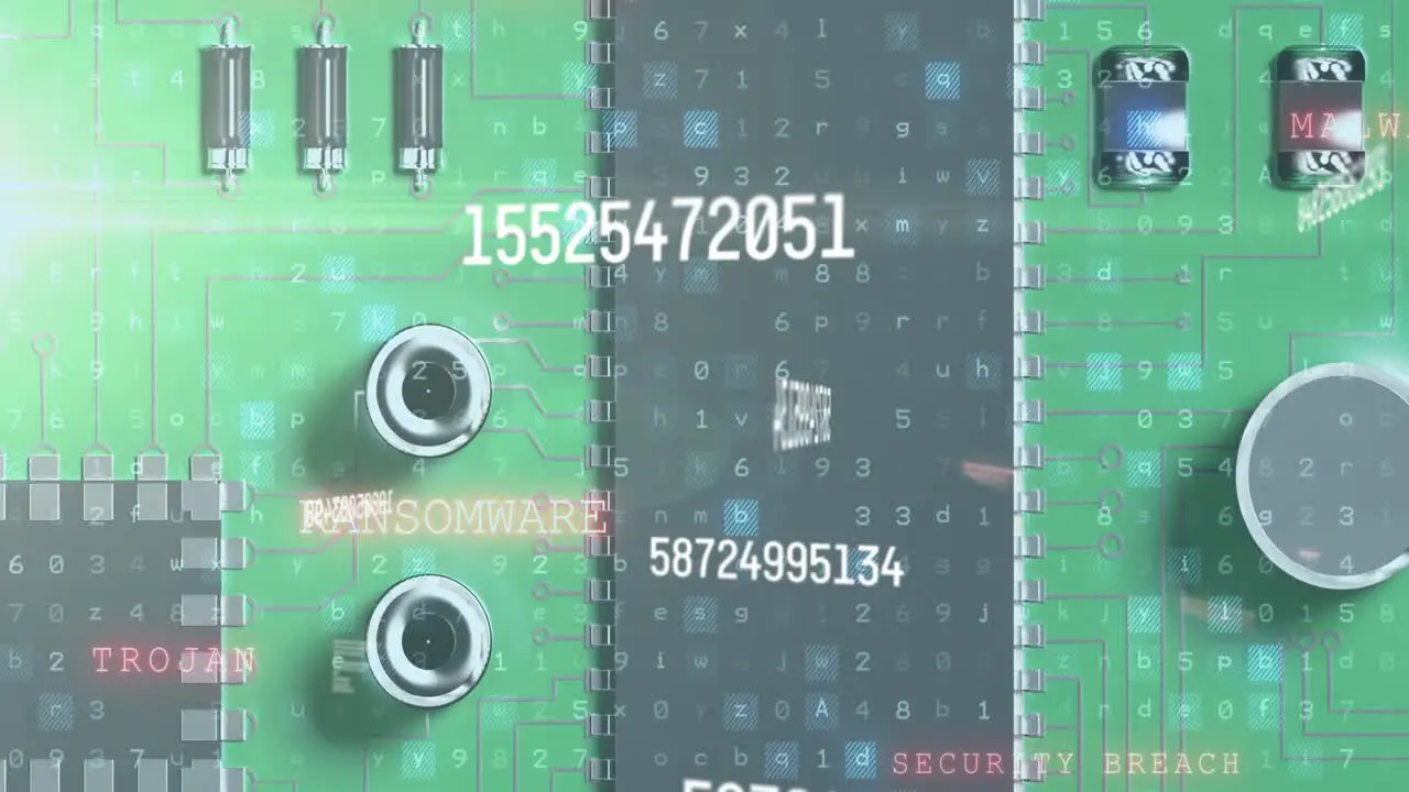 Animation of changing numbers floating over a green microprocessor