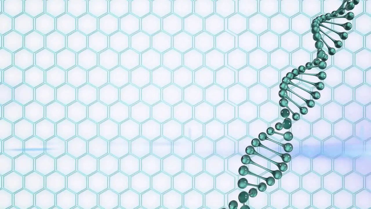 Animation of a blue dna strain spinning over a grid