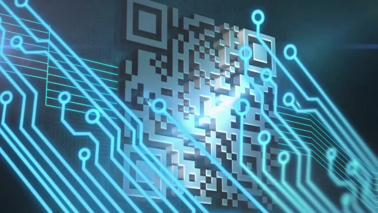 Animation of blue microprocessor connections with a qr code