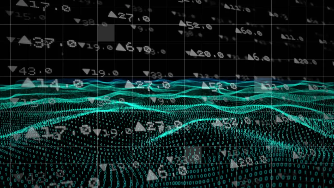 Animation of terrain made of numbers with floating numbers and arrows