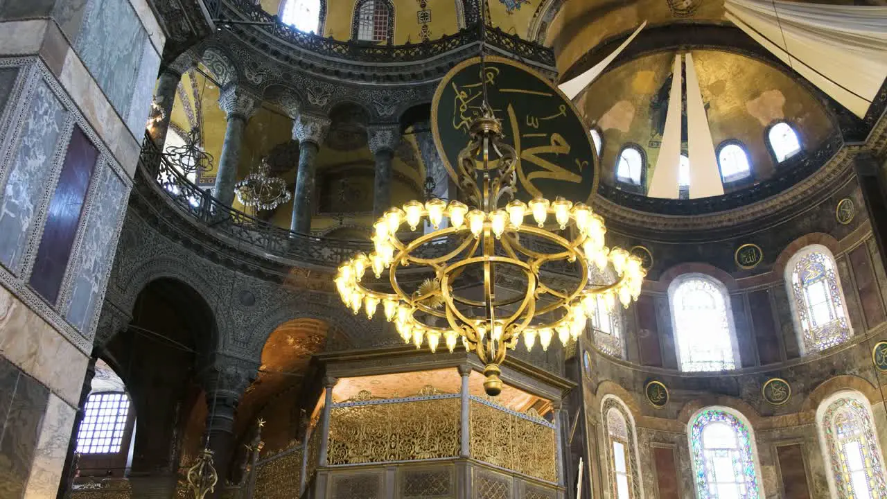 Low Angle Shot Looking Up at the Hagia Sophia Dome Ceiling and Interior