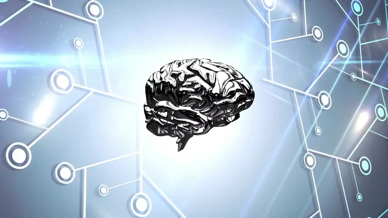 Animation of 3d brain model spinning over microprocessor connections