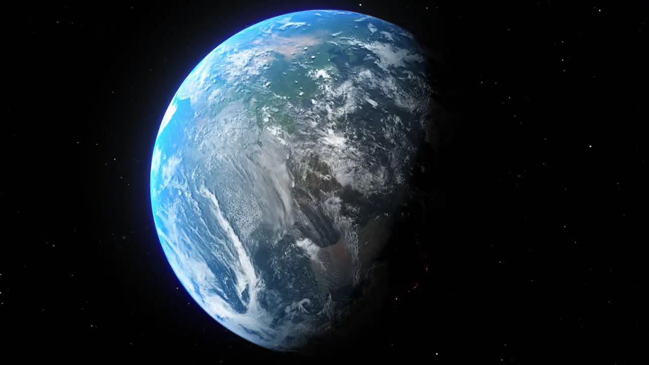 Beautifully rendered 3D computer-generated simulation of the planet Earth from space giving a classic view of the planet with hazy atmospheric glow