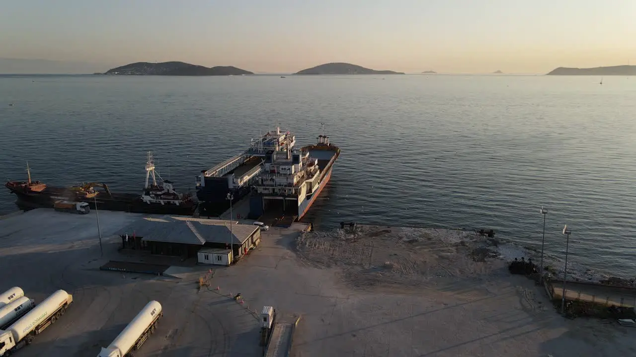 Ships Ferryboat Anchored At Harbor